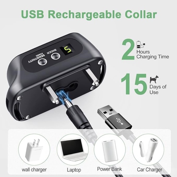 NEW Black Humane Rechargeable Dog Anti Bark Collar Vibration Shock Barking Train - Picture 5 of 11